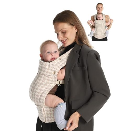 GROWNSY Baby Carrier Newborn to Toddler, Lightweight Ergonomic 7-44 lbs Newborn Carrier with Head Support, Easy to Wear Hands Free Infant Carrier for 0-36 Months, Beige Houndstooth