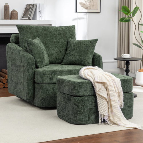 Latitude Run® Upholstered Corduroy Swivel Chair With Ottoman & Reviews | Wayfair