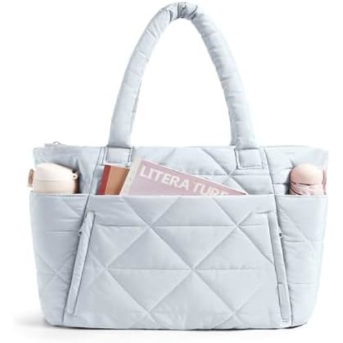 BAGSMART Diaper Bag Tote Bag for Women, Puffy Tote Bag with Zipper, Large Quilted Shoulder Bag with Compartments