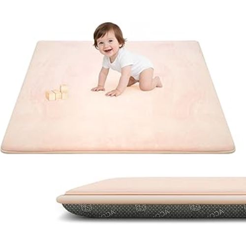 ACOMOPACK 1.3" Thick Baby Play Mat for Floor 50x50"-Memory Foam Water-Repellent Playpen Mat for Tummy Time,Non-Slip Soft Velvet Nursery Rug for Kids,Toddlers,Infants Crawling（Blush）