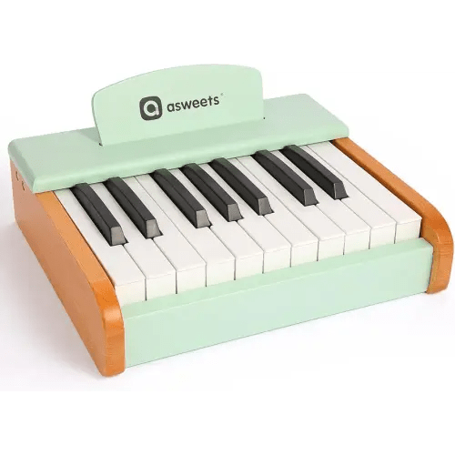 Asweets 18 Keys Piano Keyboard for Kids, Toddler Music Educational Instrument Toy, Wooden Piano for Toddlers Girls & Boys, Green