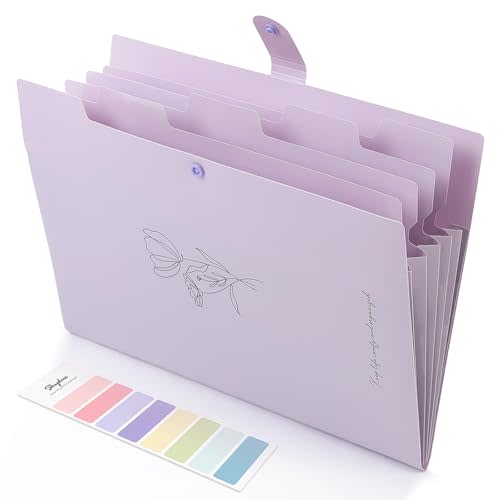SKYDUE Expanding File Organizer with 5 Pockets, Accordion File Folders with Labels, Portable Document Paper Bill Receipt Organizer, Home College School Office Supplies, Letter Size, Lilac