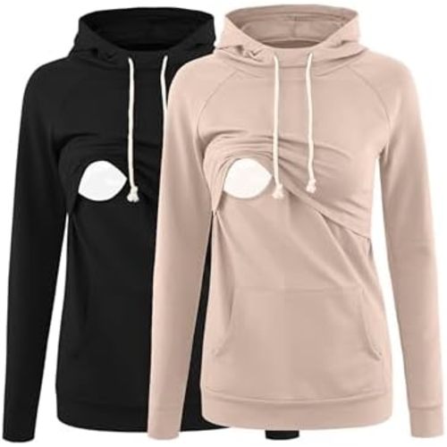 Liu & Qu Womens Nursing Hoodie Long Sleeves Sweatshirt Breastfeeding Layered Top Pocket Casual Clothes