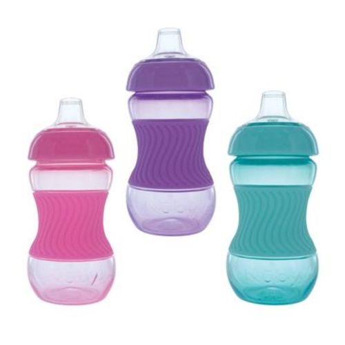 Nuby 6oz Mini Gripper Cup with Sleeve - Girl - 3pk: Soft Spout, Non-Slip Grip, Leakproof, Silicone Lid