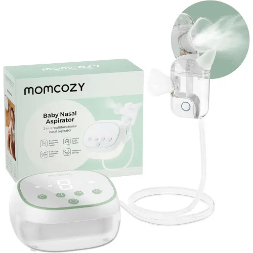 Momcozy BreezyClear Pro™ Nasal Aspirator for Baby, Hospital-Grade 75 kPa Nose Sucker with 9 Adjustable Suction Levels, Electric Nose Cleaner for Toddler, Light & Music Soothing
