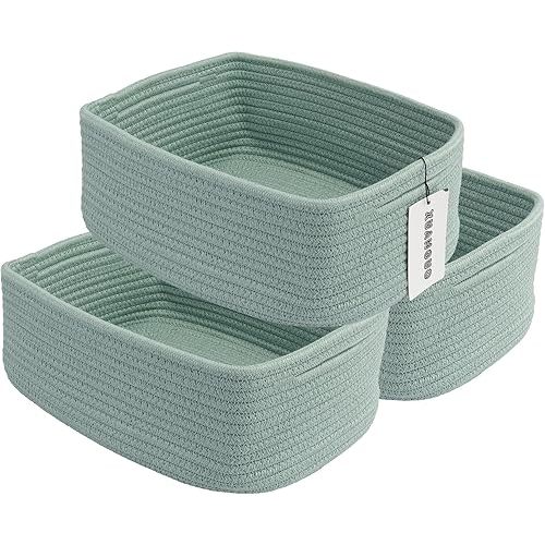 Small Woven Storage Baskets 12“X8”X5“ Decorative Rope Bins for Organizing Shelves, Closets, and Toys, Empty Gift Baskets, Cute Organizer Basket for Home and Office (green, regular)