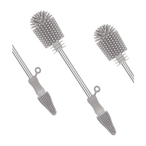 haakaa Silicone Cleaning Brush Kit-Baby Bottle Brush Scrubber for Breast Pump,Nipple,Breastmilk Storage Bag,Reusable Straws,Sippy Cup Soft Food Grade Silicone Bristle Portable - 1pk Grey