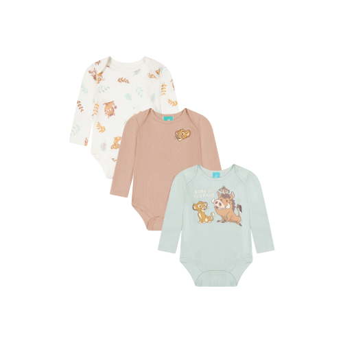 Lion King Baby Boy 3 Pack Long Sleeve Bodysuits, Size 0-24 Months