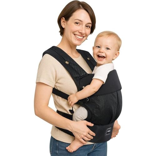 Baby Carrier with Lumbar Support, Cozy Baby Carrier Newborn to Toddler with Adjustable Seat Size, Ergonomic Infant Carrier with 3-Way Carry, Front Facing Toddler Hodler Carrier for Mom & Dad, Black