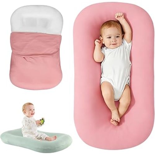 Baby Lounger Tummy Time Mat, Portable Infant Support Cushion for Home and Travel, Soft Breathable Tummy Time Mat for Play & Activity (Pink)