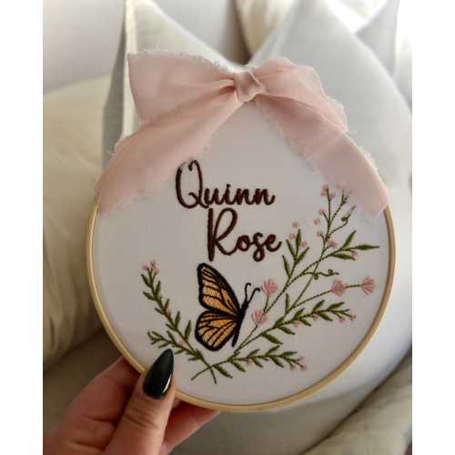 Custom Baby Name Embroidery Hoop, Birth Announcement Sign, Butterfly Baby Name Sign, Birth Announcement, Newborn Hospital Sign, Nursery Sign
