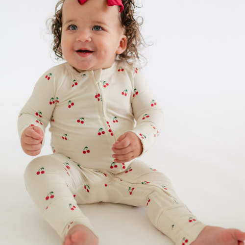 Infant Romper in Cream Cherries
