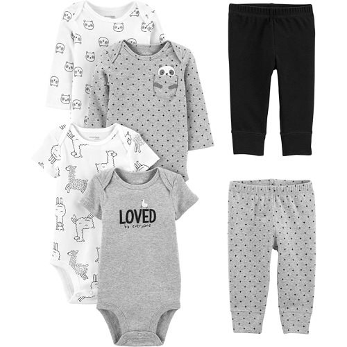 Simple Joys by Carter's Unisex Babies' 6-Piece Bodysuits (Short and Long Sleeve) and Pants Set