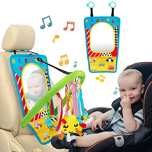 beetoy Baby Car Seat Toy | Rear Facing Carseat Toy Kick and Play Activity Center with Large Baby Mirror, Hanging Toys, Teether and Crinkle Paper | Travel Baby Toy for Newborns, Babies 6 to 12 Months