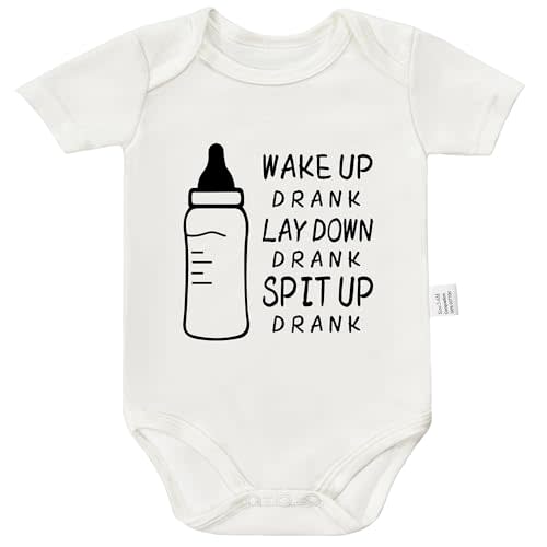 Wake Up Drank Lay Down Drank Spit Up Drank Baby Clothes, Funny Infant Boys Girls Short Sleeve Jumpsuit Outfits