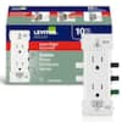 Leviton Decora Lever Edge Easy Install 15 Amp 125 V Tamper Resistant Duplex Outlet/Receptacle, White (10-Pack) E5325-MW M02-E5325-0MW