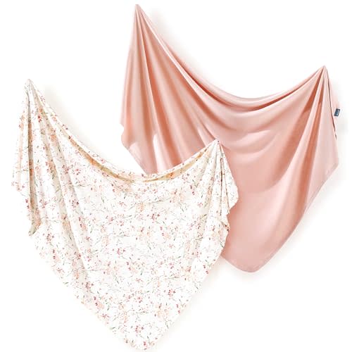 2 Pack Newborn Swaddle Blanket, Ultra Soft Stretchy Jersey Knit Extra Large Size 33 x 44 Receiving Blankets for Easy Swaddling Baby Snug and Cozy
