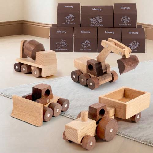 11 Styles Wooden Toy Cars For Early Education And Intelligence Development, Includes Ladder Truck, Excavator, Road Roller, Fire Truck, Dump Truck, Crane Truck, Ambulance, Police Car, Tractor, Cement Mixer, Bulldozer, Suitable For 3-6 Years Old Boys And Gi