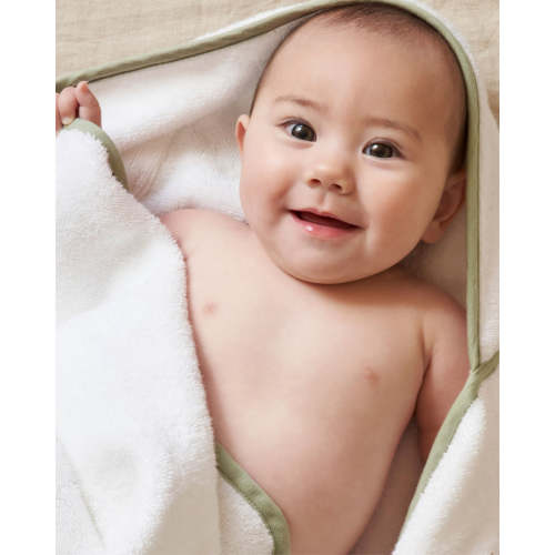 The Hooded Towel + 2 Washcloth Set - Coconut / Sage
