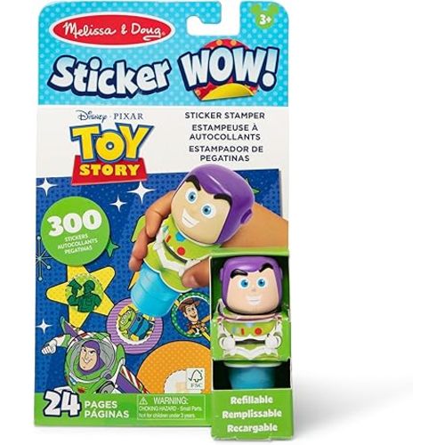 Melissa & Doug Sticker Wow!™ 24-Page Activity Pad and Sticker Stamper, 300 Stickers, Arts and Crafts Fidget Toy Collectible Character – Disney Buzz Lightyear - for Kids Ages 3+ - FSC Certified