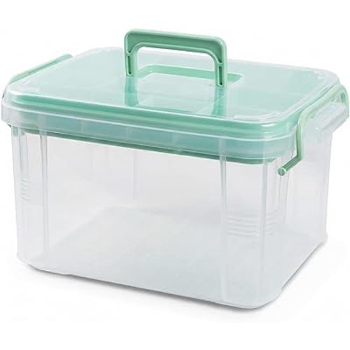 15qt Clear Medicine Organizer Storage Box with Tray, Plastic First Aid Box Empty, Thickened Medicine Container Chest, Multipurpose Medical Case with Labels, Medicine Caddy with Lids Handles