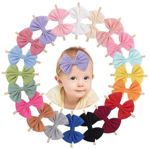 doboi 20PCS Baby Girls Headbands Hair Bows Nylon Hairbands Hair Accessories for Newborn Infant Toddlers Little Girls