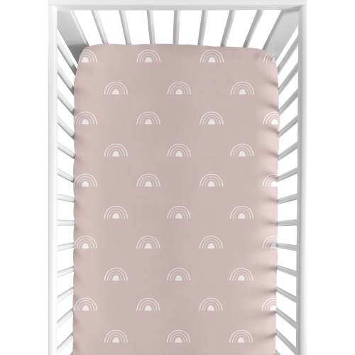 Sweet Jojo Designs Mauve and White Boho Rainbow Girl Fitted Crib Sheet Baby or Toddler Bed Nursery - Pink Dusty Rose White Bohemian Celestial Sky Outdoors Nature