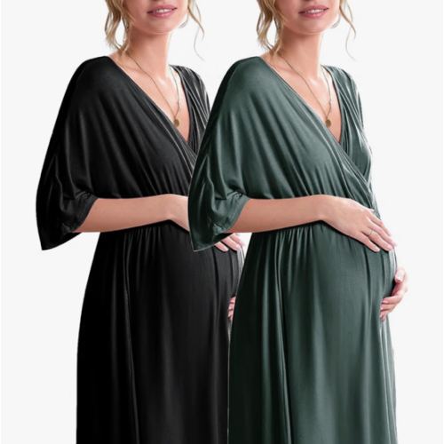 Ekouaer 3 in 1 Labor/Delivery/Hospital Gown 2 Pack Maternity Dress Nursing Nightgown Sleepwear