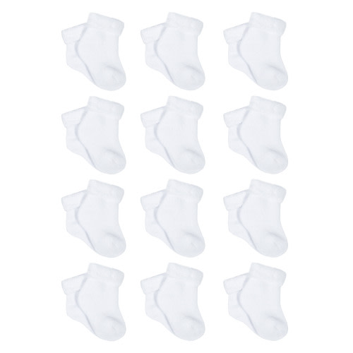 Gerber Gender Neutral White Terry Bootie Wiggle-Proof Socks, 12-Pack, Sizes Newborn-0/6 Months