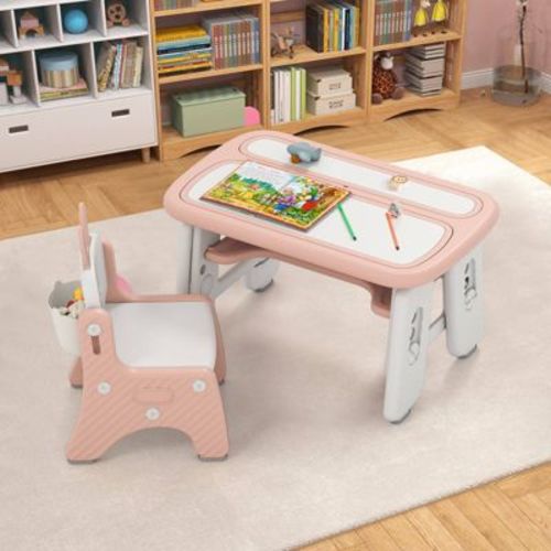 Costway Kids Drawing Table & Chair Set Graffiti Toddlers Art Activity Table & Chair Pink