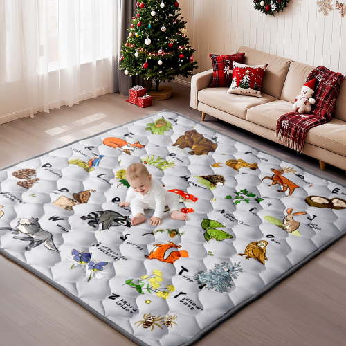 Baby Play Mat, Caveen Thicken Soft Cotton Baby Playmats, Foldable Anti-Slip Floor Crawling Playmat Playpen Mat for Infants and Toddlers, 50"x50", Light Grey