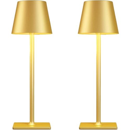2 Pack Gold Rechargeable Table Lamps,Cordless Lamp with 6000mAh Battery Operated,Wireless Lamp for Restaurant Home Dinner Dining Kitchen Outdoor Patio,Waterproof & Portable