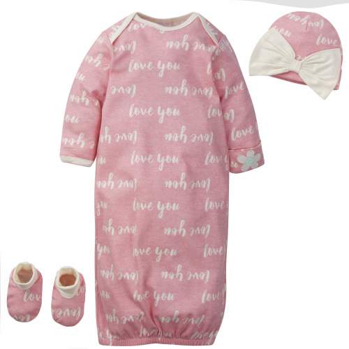 Gerber® 3-Piece Baby Girls "Love you" Organic Gown, Cap & Booties Star
– Gerber Childrenswear