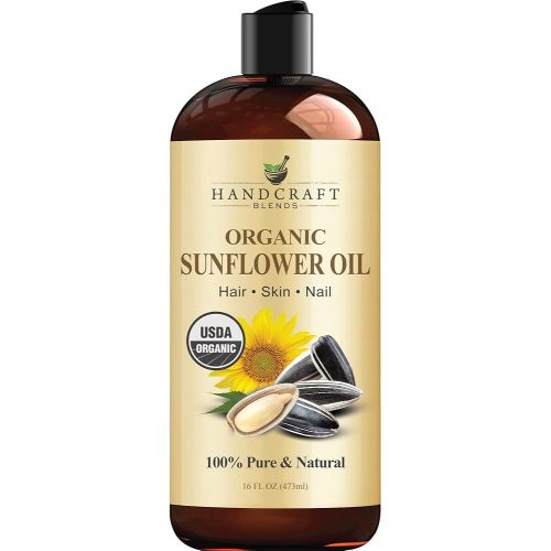 Handcraft Blends USDA Organic Sunflower Oil - Cold-Pressed 16 Fl Oz - 100% Pure and Natural - Premium Grade Carrier Oil for Skin and Hair - Hair and Body - Massage - Hexane-Free