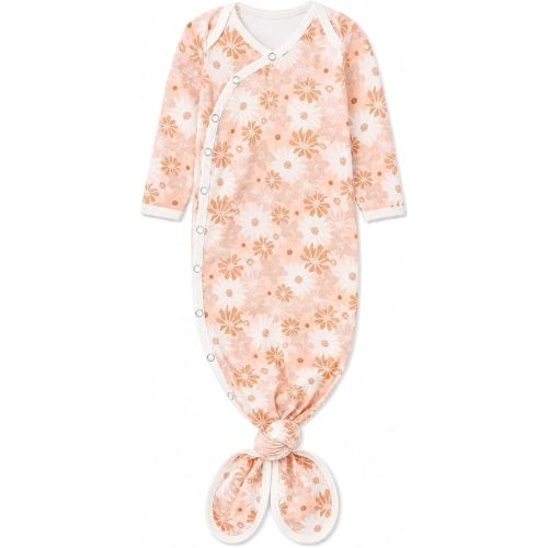Copper Pearl Baby Gown - Knotted Newborn Sleepers for Baby Boy and Girl, Soft Stretchy Long Sleeve Infant Gowns with Bottom Tie and Hand Mittens, Perfect Hospital Coming Home Outfit (Penny)