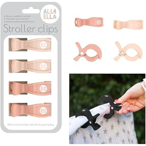Baby Blanket Stroller Clips (4 Pack) | Hooks Muslin to Stroller | Australian Baby Product | Infant/Toddler | Peach/Cream