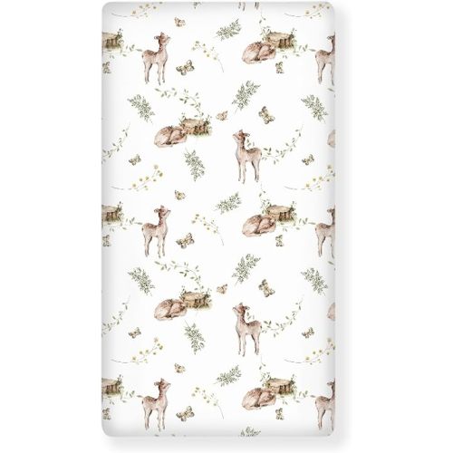Cute Baby Animals in Wild Fitted Crib Sheet Sika Deer Baby Crib Sheet Fit Standard Crib and Toddler Mattress,Crib Mattress Sheets for Boys Girls 28"x52"