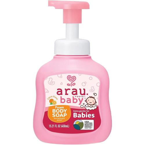 Arau Baby Foam Body Soap, Citrust Scent, Natural Plant Based Foaming Body Wash for Babies, Infants and Toddlers, Gentle on Sensitive Skin, No Artificial Fragrance or Additives, Easy Rinse, 15.21 Fl Oz