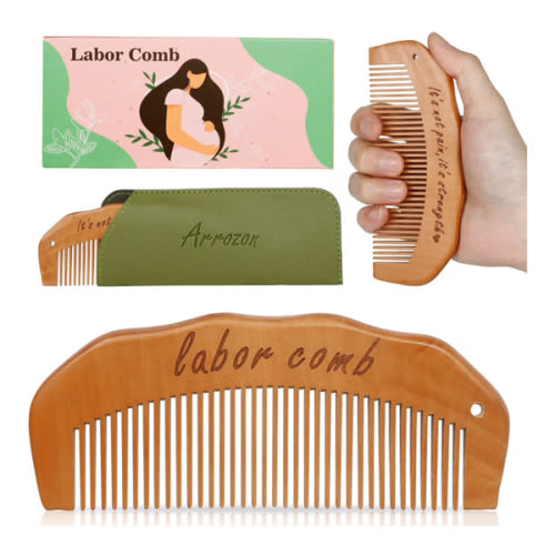 Arrozon Birth Comb for Women Labor, Hospital Bag Must Haves for Pregnant Mom, Wooden Labor comb Natural Labor and Delivery Essentials, New Mom Gifts Birthing Comb