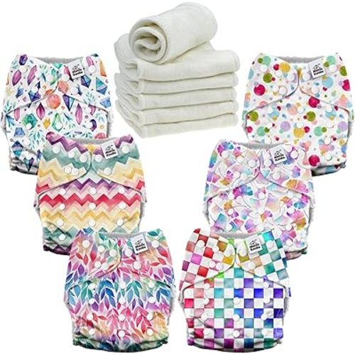 Mama Koala 6 Pack Reusable Cloth Diapers 3.0 for Babies Girls Newborn, One-Size Adjustable Baby Diaper, Durable Stitching, Back Opening for Inserts, Breathable Awj Lining, Leak Prevention-GorgeousDr..