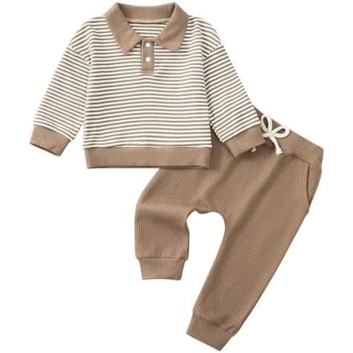 Rosibel Toddler Baby Boy Clothes Outfits Long Sleeve Stripes Sweatshirt and Pants Infant Fall Winter Sweatsuit Set