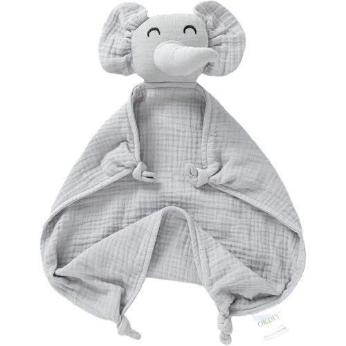 okdiy Organic Elephant Loveys for Babies,Muslin Baby Security Blankets for Babies,Soft Elephant Baby Stuffed Animals for Newborn,Baby Gift for Boys and Girls (Grey)