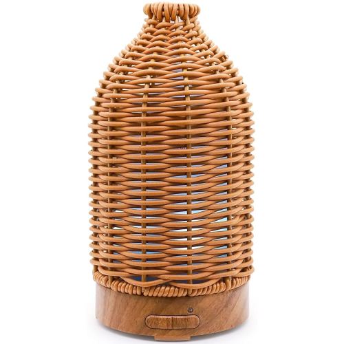 Essential Oil Diffuser - Multifunction Aromatherapy Diffuser 7 LED Color Changing Light 100ML Rattan Diffuser Easy to Clean Suitable for Home,Office (Tan)