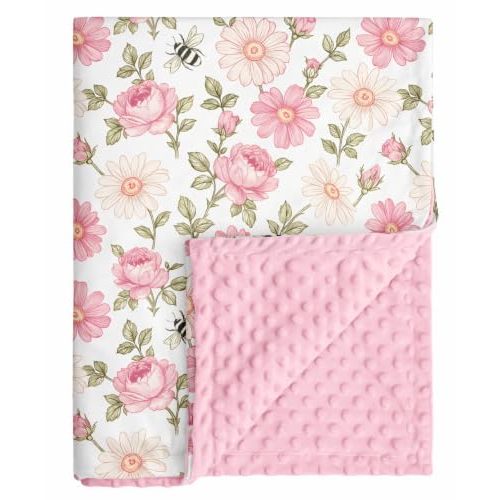 Fleece Baby Blankets for Girls & Boys, Infant Toddler Blanket | Soft Newborn Baby Minky Receiving Blanket, Dotted Backing for Nursery Crib Stroller, Double Layer, 30''x40'', Bloom Floral
