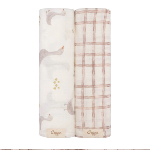 Charlie 2-pc. Farmhouse Goose/Check Muslin Swaddle Set