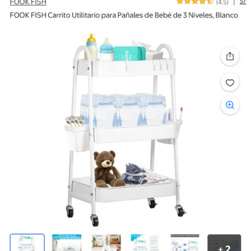 Baby Diaper Caddy Cart Metal Nursery Storage Organizer 3-Tier Rolling Cart Organizer for Diapers and Baby Wipes Newborn Essentials Storage Cart (White)
