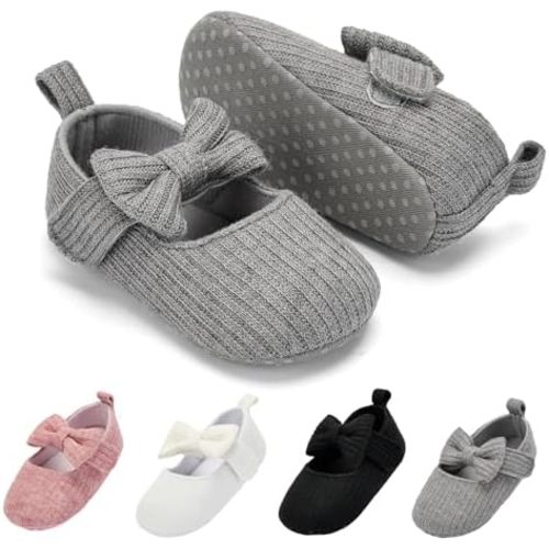 BACSAC Baby Girls Mary Jane Flats with Bow Soft Sole Non-Slip Crib Shoes Infant Toddler First Walkers Princess Dress Shoes