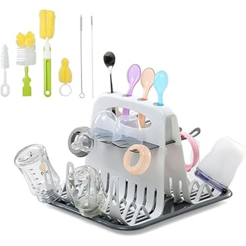 Baby Milk Bottles Drying Rack Portable Cleaning Dryer Storage Holder Multi-Layer Detachable with Drain Tray Drying Rack for Kids