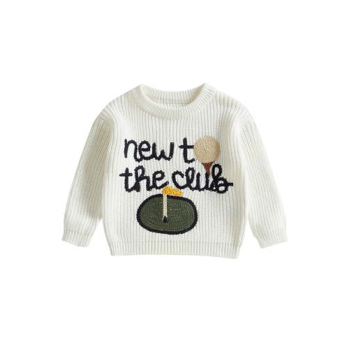 Loicainy Toddler Baby Boy Girl Fall Sweater 3 6 9 12 18 24 Months 2T 3T Golf Letter Embroidery Long Sleeve Crew Neck Knitwear Pullover Tops