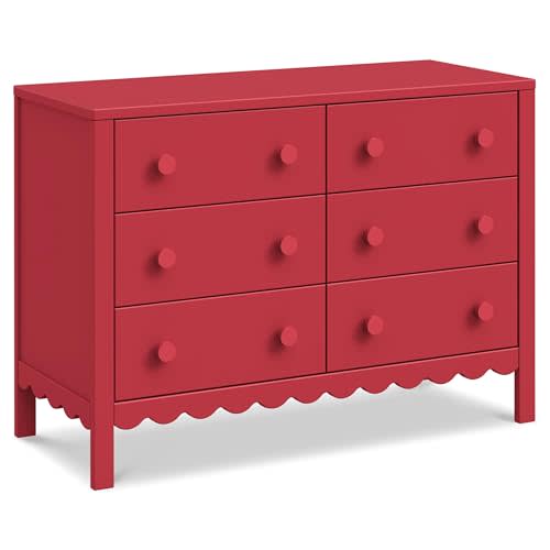 DaVinci Sammy Scallop 6-Drawer Dresser in Strawberry Red | GREENGUARD Gold Certified - Smooth-Gliding Drawers - Durable & Modern Easy-to-Assemble Nursery Dresser for Kids, Boys & Girls